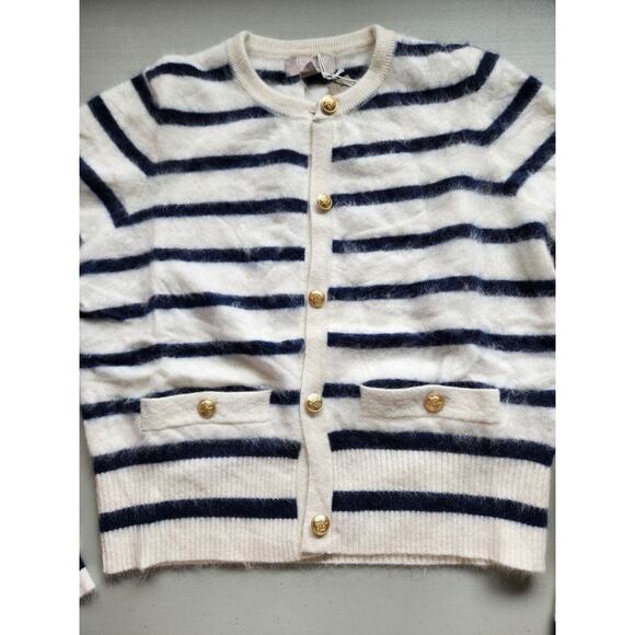NWT J.Crew Brushed Cashmere Cropped Fitted Cardigan Sweater Sz S Stripe #3G508 - Picture 4 of 11